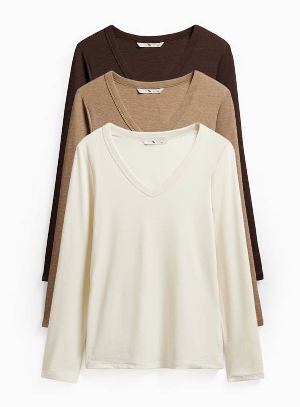 Long Sleeve V-Neck Ribbed T-Shirts 3 Pack  12